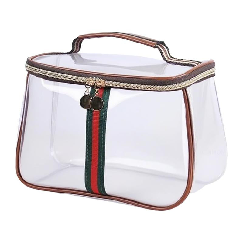 New Retro Vintage Vanity Bag, Vintage Makeup Bag, Ladies Large Capacity Makeup Organizer, Waterproof Transparent with Zipper Toiletry Bag, Women Ladies Travel Storage Case (Transparent Brown)