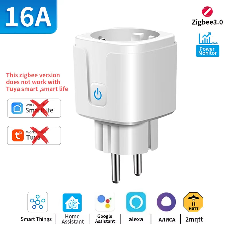 Tuya Wifi/Zigbee Smart Plug 16A/20A EU Smart Socket with Power Monitoring Timing Function Work with Alexa Googlehome