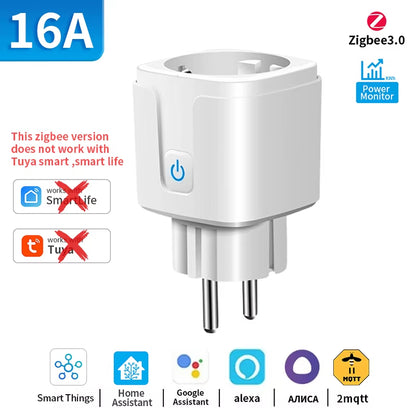 Tuya Wifi/Zigbee Smart Plug 16A/20A EU Smart Socket with Power Monitoring Timing Function Work with Alexa Googlehome