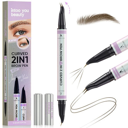 [FREE SHIPPING] 2Chill“Intooyou” Curved Eyebrow Pen, Magic 2 in 1 Eyebrow Pencil Pro, Waterproof Brow Pen with 2 Tips, Microblading Brow Pencils for Women, Last All Day
