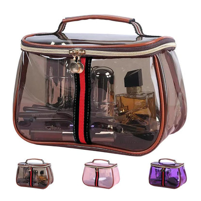 New Retro Vintage Vanity Bag, Vintage Makeup Bag, Ladies Large Capacity Makeup Organizer, Waterproof Transparent with Zipper Toiletry Bag, Women Ladies Travel Storage Case (Transparent Brown)