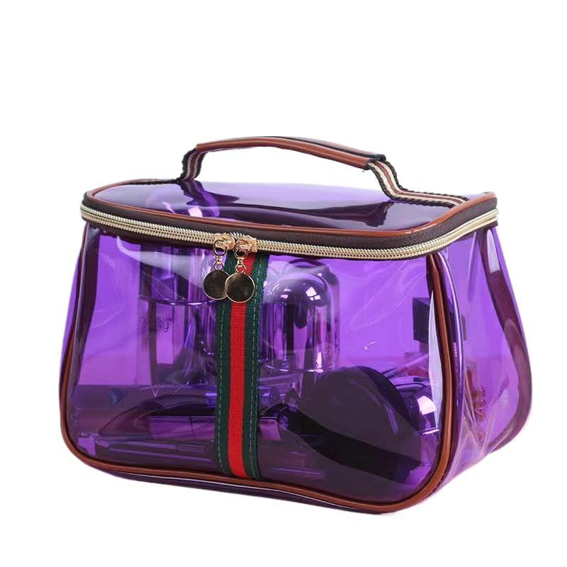 New Retro Vintage Vanity Bag, Vintage Makeup Bag, Ladies Large Capacity Makeup Organizer, Waterproof Transparent with Zipper Toiletry Bag, Women Ladies Travel Storage Case (Transparent Brown)