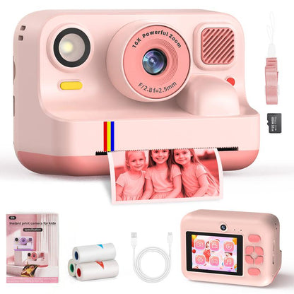 HOTU Kids Instant Print Camera – Dual Lens Selfie Photobooth, 1080P Video, 12MP Memory Photo, Rechargeable DIY Toy Camera with Games, Filters, MP3, 3 Rolls Paper + 32GB Photographic Kit for Girls Boys Age 3-12
