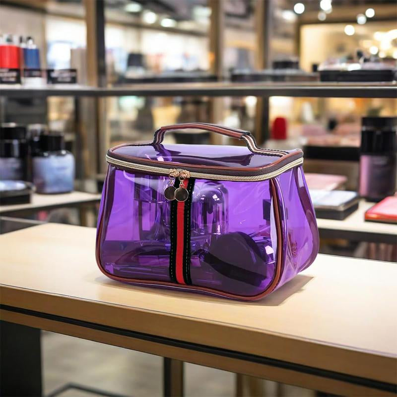 New Retro Vintage Vanity Bag, Vintage Makeup Bag, Ladies Large Capacity Makeup Organizer, Waterproof Transparent with Zipper Toiletry Bag, Women Ladies Travel Storage Case (Transparent Brown)