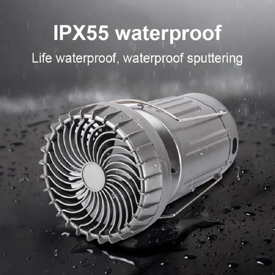 Outdoor Solar Camping Light Portable with Fan Solar Charge Hanging Tent Lamp Rechargeable Camping Flashlight Powerful Hand Lamp