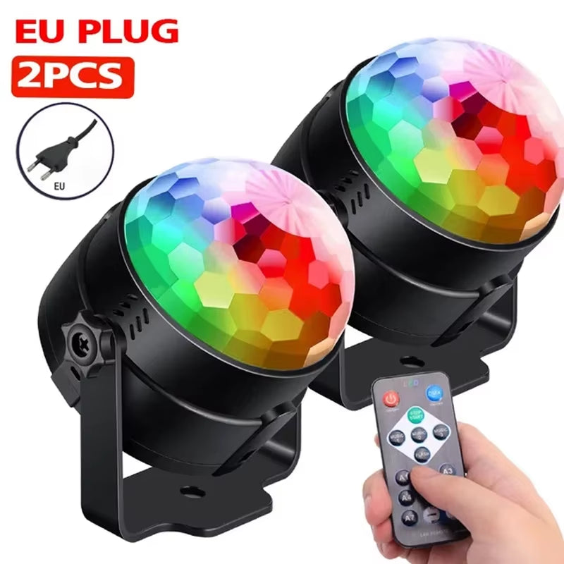 1-2Pcs Aalternating Flashing EU Disco Ball Stage Light with Remote Control for Home Room Parties Wedding Bar Birthday Mini Lamps