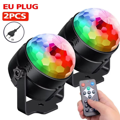 1-2Pcs Aalternating Flashing EU Disco Ball Stage Light with Remote Control for Home Room Parties Wedding Bar Birthday Mini Lamps