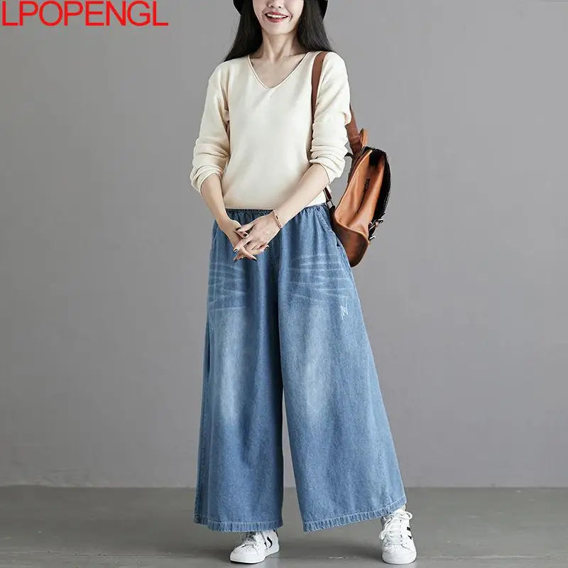 Loose Jeans Women 2024 Y2K New Casual Streetwear Denim Pants Wide-Leg Street Style Vintage High Waist Pockets Jean Femme