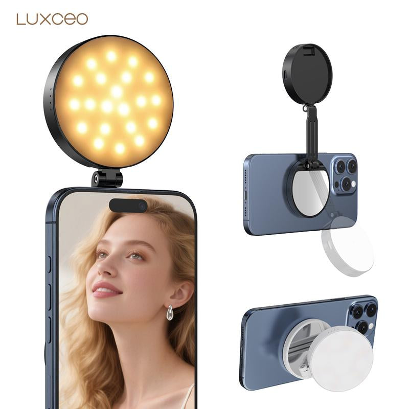3-In-1 Magnetic Beauty Selfie Light for Phones – 360° LED Ring Light with Magsafe, Mirror and Phone Stand – Portable Rechargeable Fill Light for Makeup, Live Streaming, Video Calls, Compatible with Iphone 17