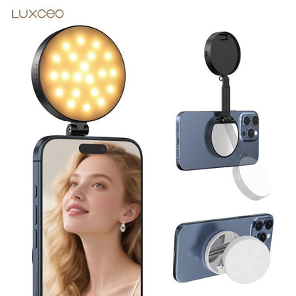 3-In-1 Magnetic Beauty Selfie Light for Phones – 360° LED Ring Light with Magsafe, Mirror and Phone Stand – Portable Rechargeable Fill Light for Makeup, Live Streaming, Video Calls, Compatible with Iphone 17