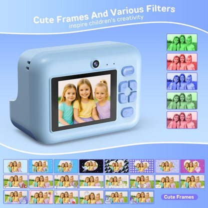HOTU Kids Instant Print Camera – Dual Lens Selfie Photobooth, 1080P Video, 12MP Memory Photo, Rechargeable DIY Toy Camera with Games, Filters, MP3, 3 Rolls Paper + 32GB Photographic Kit for Girls Boys Age 3-12