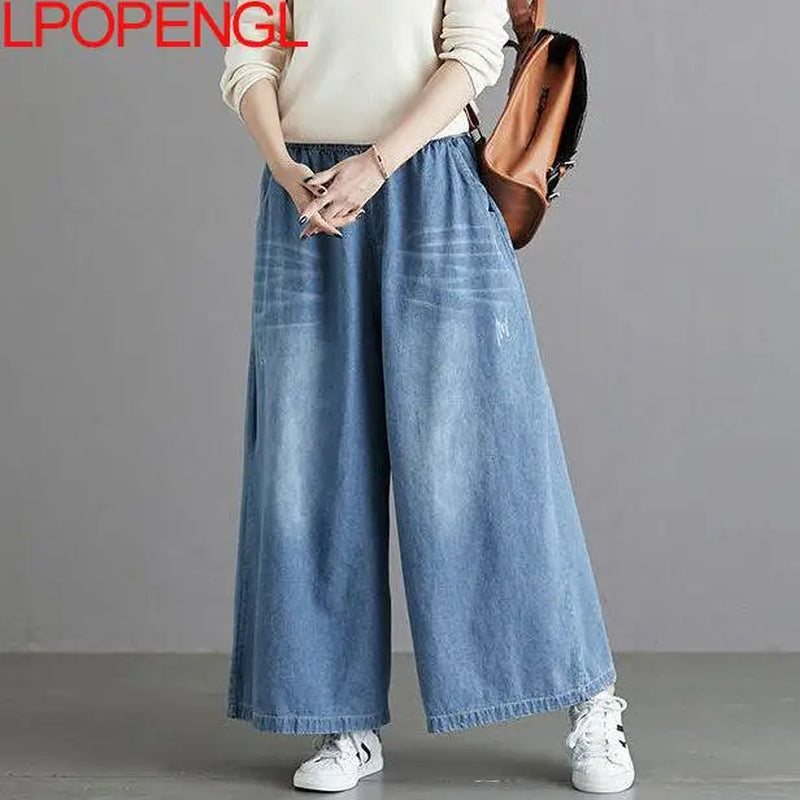 Loose Jeans Women 2024 Y2K New Casual Streetwear Denim Pants Wide-Leg Street Style Vintage High Waist Pockets Jean Femme