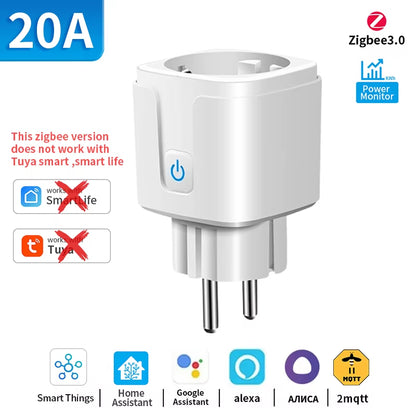 Tuya Wifi/Zigbee Smart Plug 16A/20A EU Smart Socket with Power Monitoring Timing Function Work with Alexa Googlehome