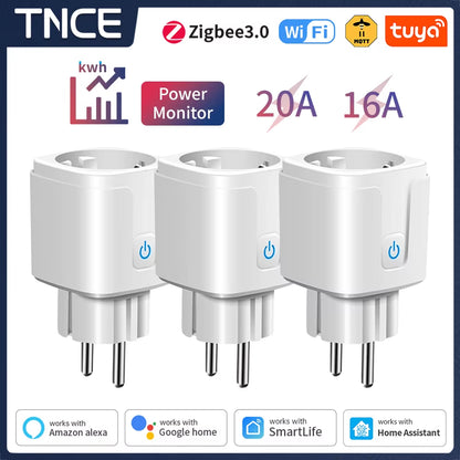 Tuya Wifi/Zigbee Smart Plug 16A/20A EU Smart Socket with Power Monitoring Timing Function Work with Alexa Googlehome